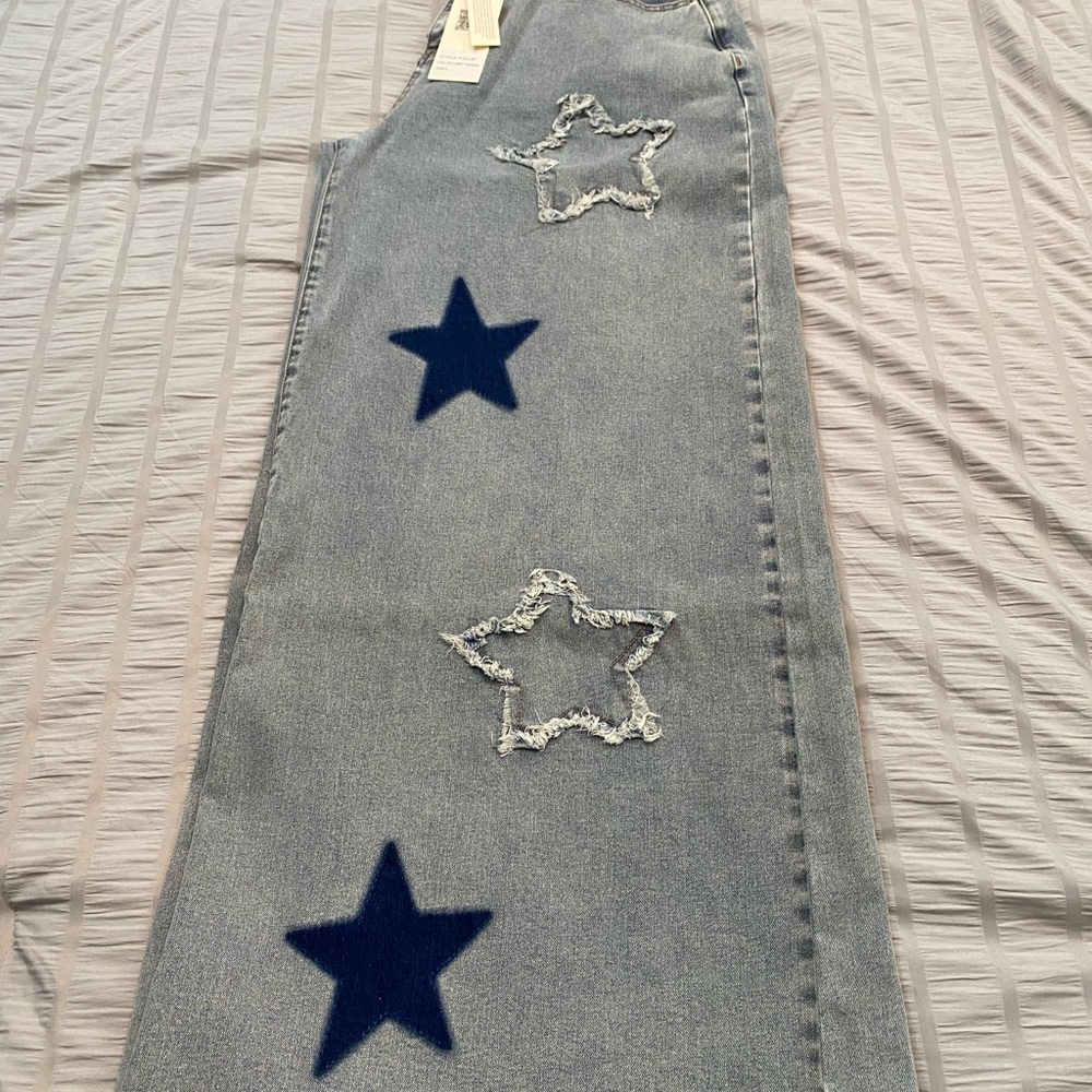 Blue Velvet Light Denim Star Mineral Washed Wide Leg Jeans Size Large (10/12) - Picture 4 of 16